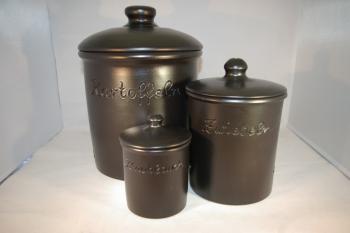 Set schwarz matt Kartoffel Zwiebel Knobi grade ohne Henkel